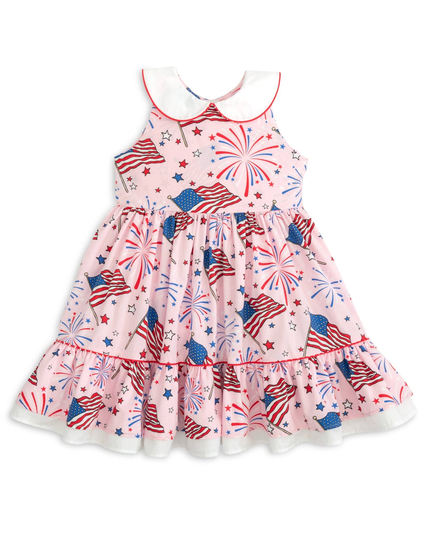 Fireworks Peter Pan Collar Flag Print Pink Dress