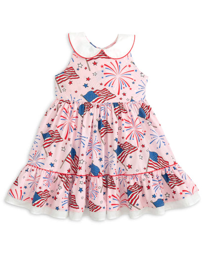 Fireworks Peter Pan Collar Flag Print Pink Dress