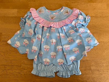 Sally Sea Shells Hand Smocked Knicker/Short Set