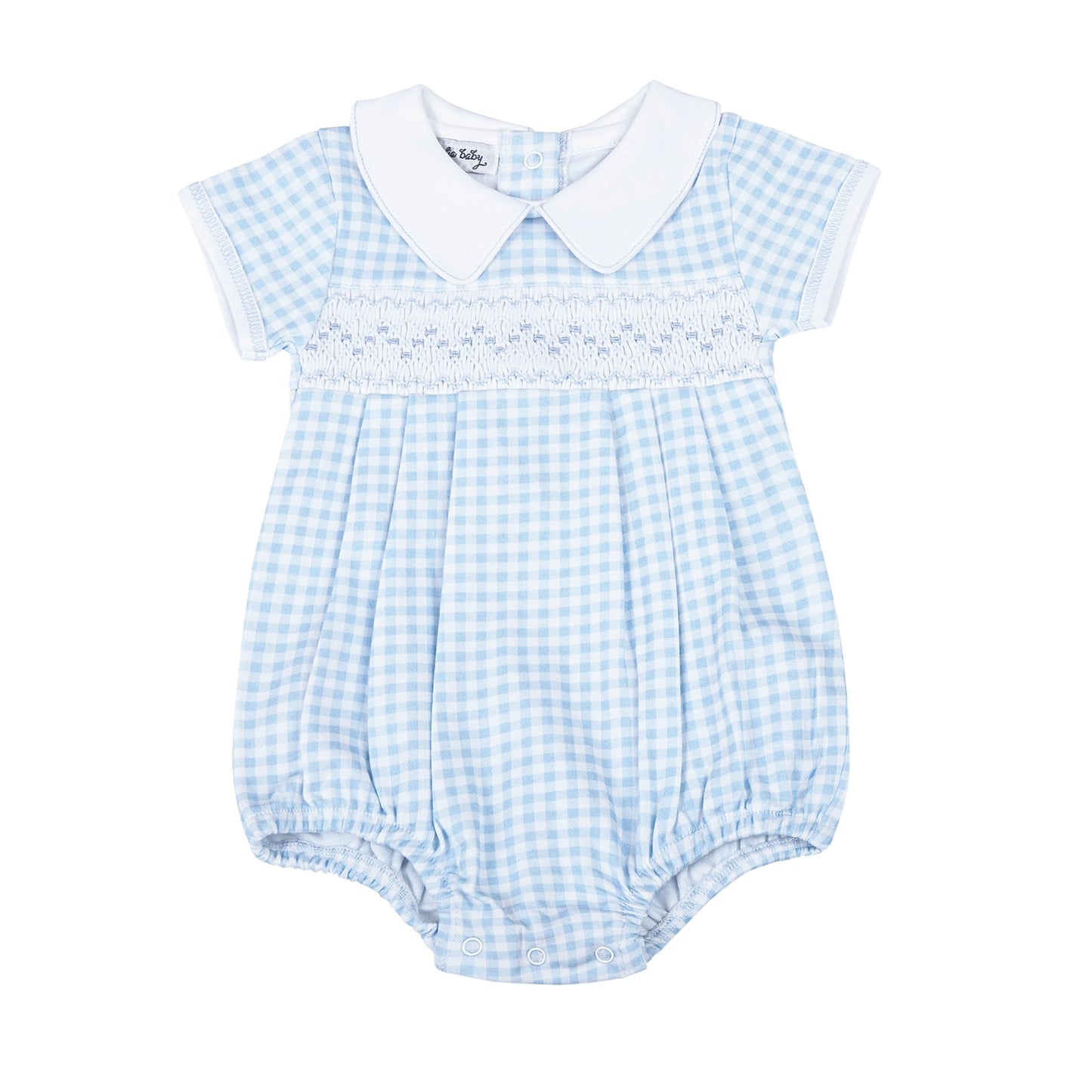Mini Checks Short Sleeve Smocked Bubble - Blue