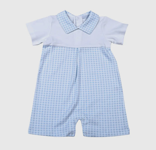 WHITE / BLUE GINGHAM PIMA ROMPER
