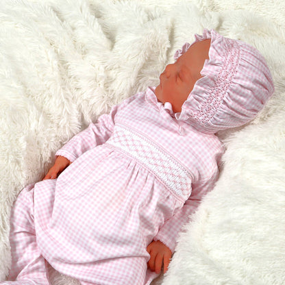 Pink gingham clsssic Pima Hand Smocked Footie