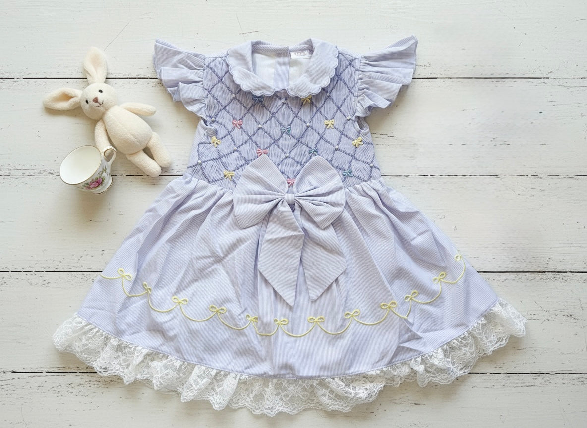 Lavender Bows Heirloom Smocked Dress