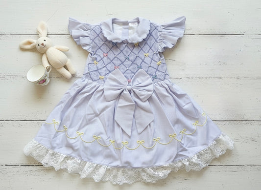 Lavender Bows Heirloom Smocked Dress