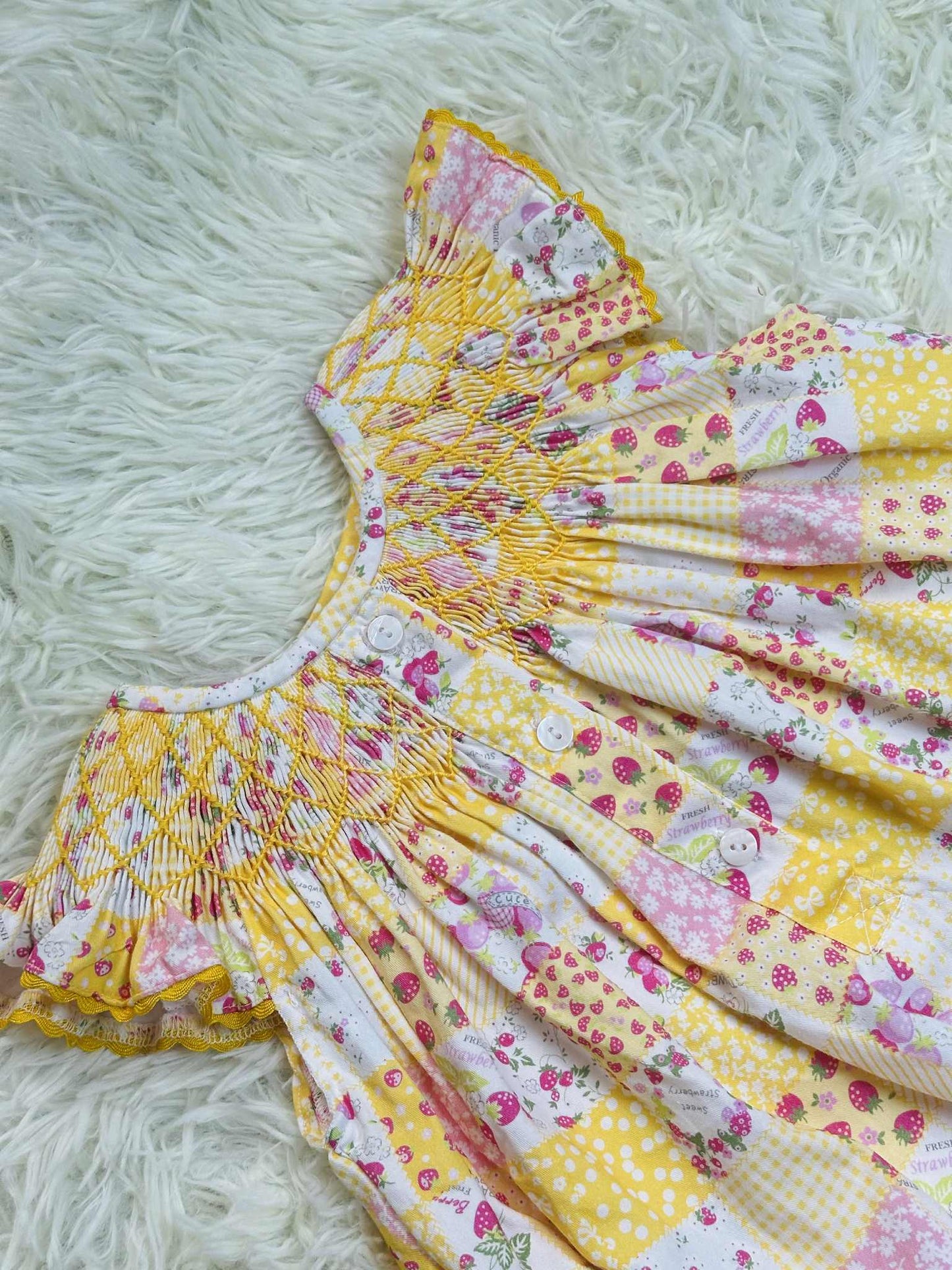 Yellow Sophie Strawberry Patch Hand Smocked Dress