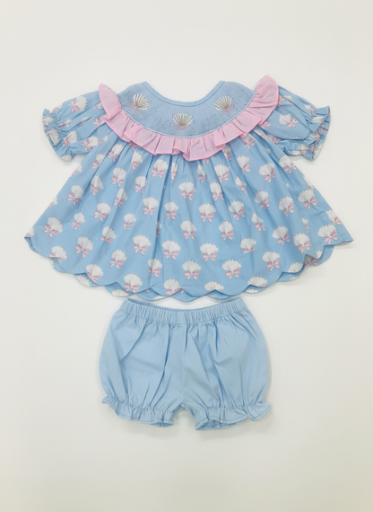 Sally Sea Shells Hand Smocked Knicker/Short Set