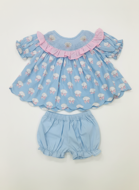 Sally Sea Shells Hand Smocked Knicker/Short Set