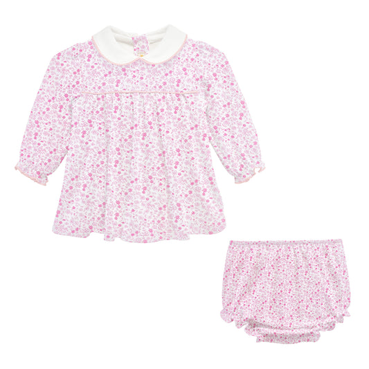 Tiny Flowers Pink Pima Dress w/ Bloomers