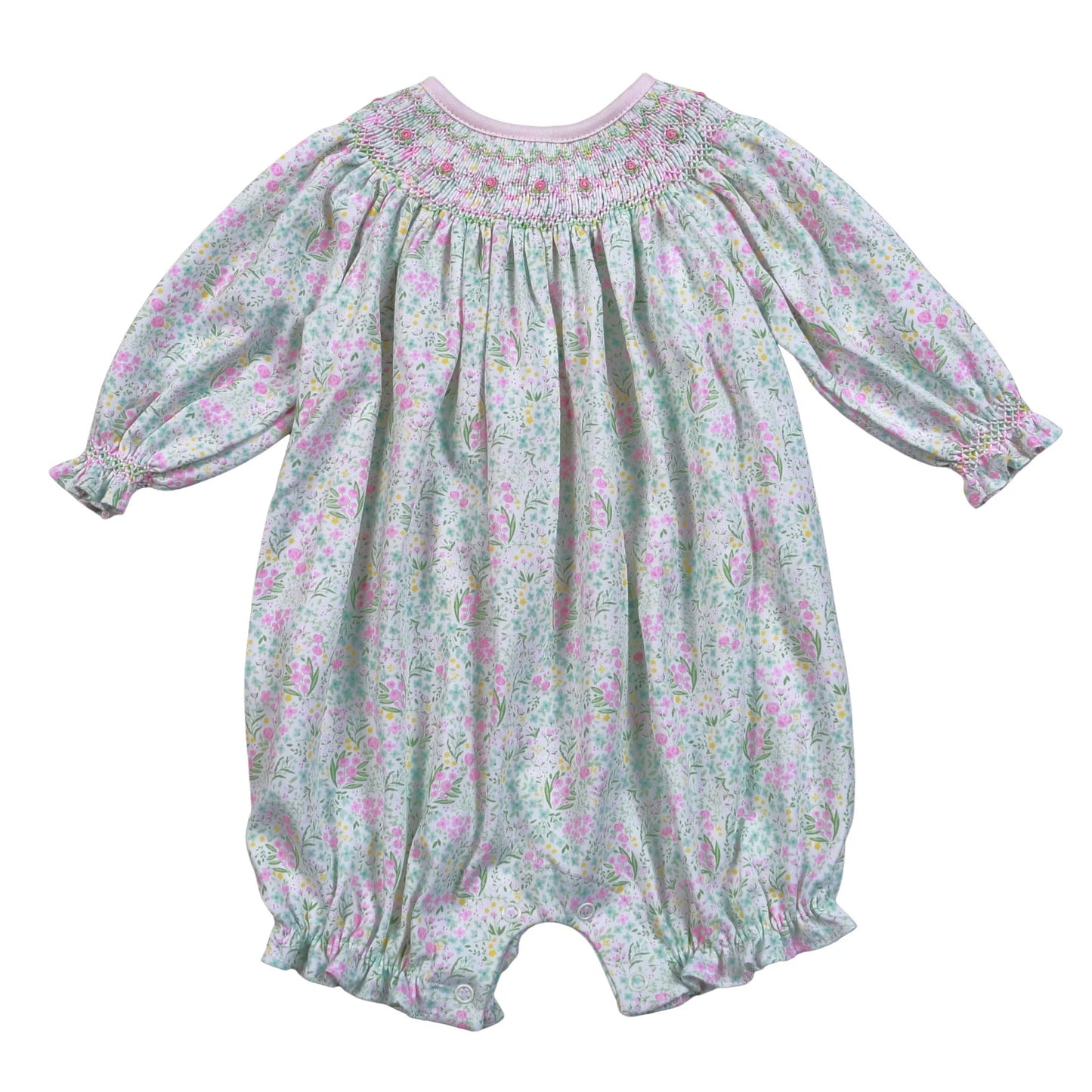 Casey Floral Pima Hand Smocked Romper