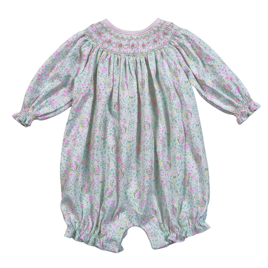 Casey Floral Pima Hand Smocked Romper