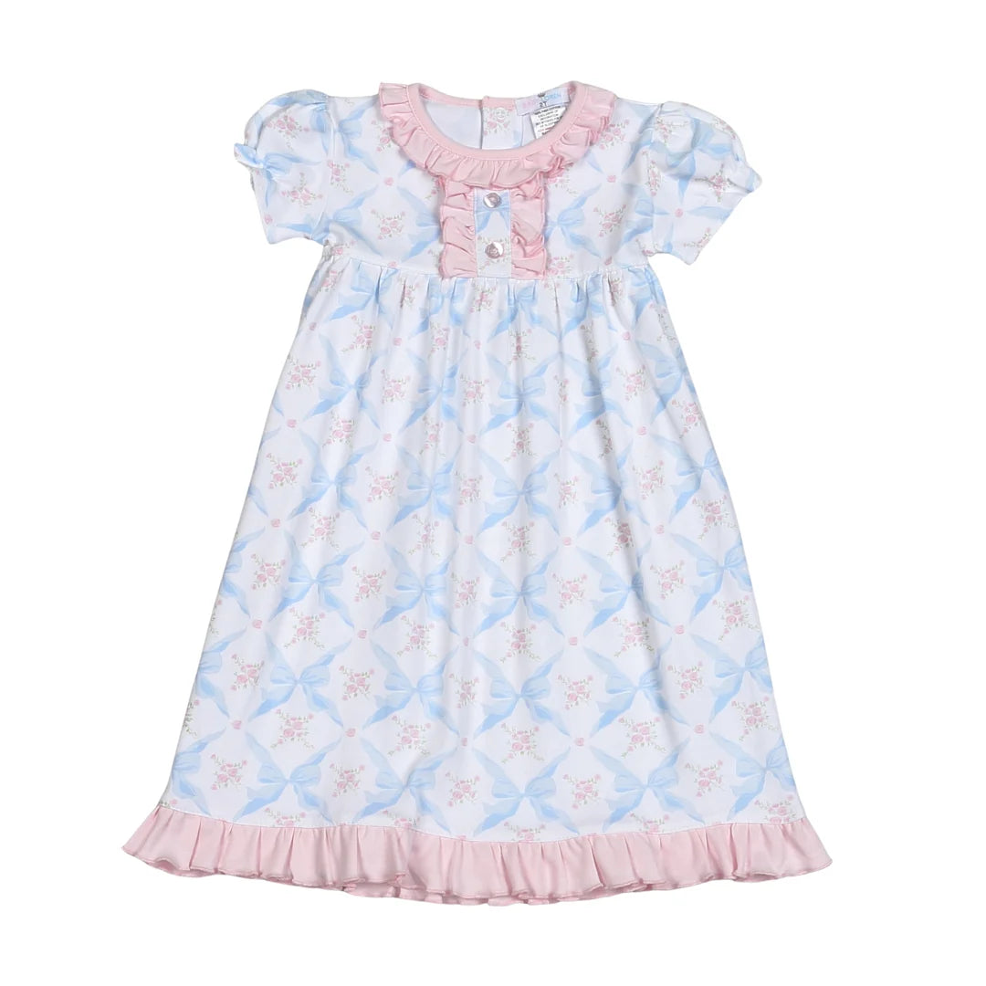 BLUE BOWS PIMA RUFFLE DRESS