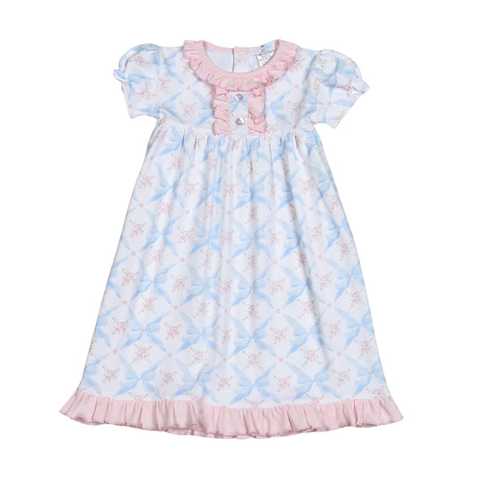 BLUE BOWS PIMA RUFFLE DRESS