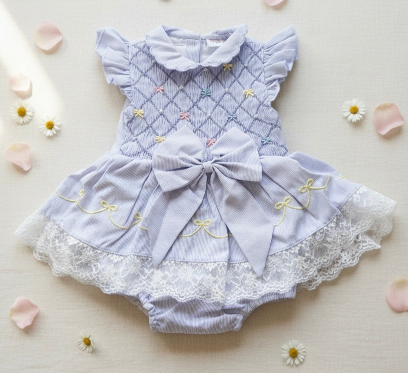 Lavender Bows Heirloom Smocked Bubble Dress