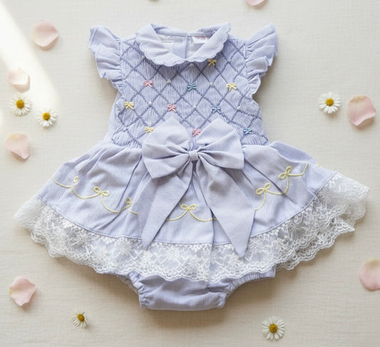 Lavender Bows Heirloom Smocked Bubble Dress