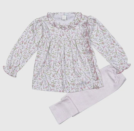 Evelyn coral and purple Floral Pima pants set