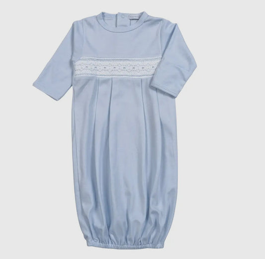 BLUE / WHITE HAND SMOCKED PIMA GOWN