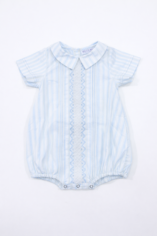 Blue Stripes Hand Smocked Peter Pan Boys Bubble
