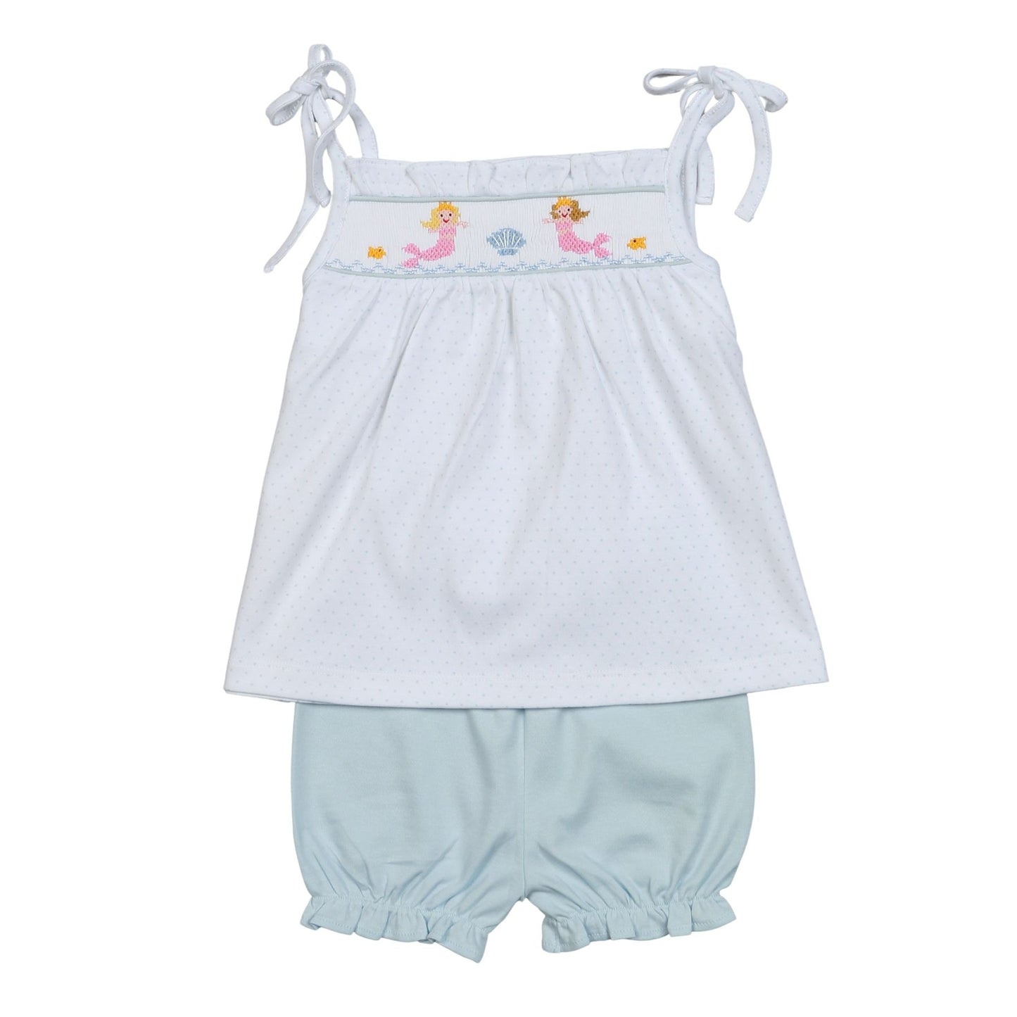 Mermaid Hand Smocked Pima Bloomer Set