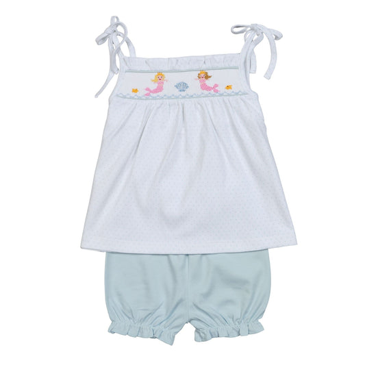 Mermaid Hand Smocked Pima Bloomer Set