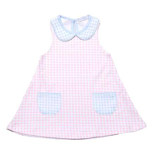 LESLIE PINK GINGHAM SHORT SLEEVE POCKET DRESS
