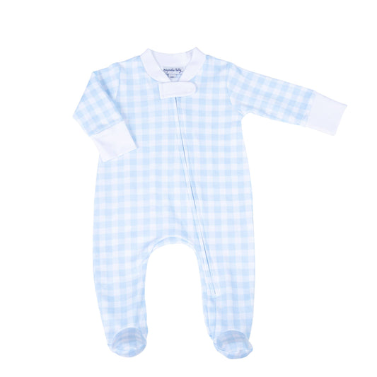Baby Checks Zipper Footie - Blue
