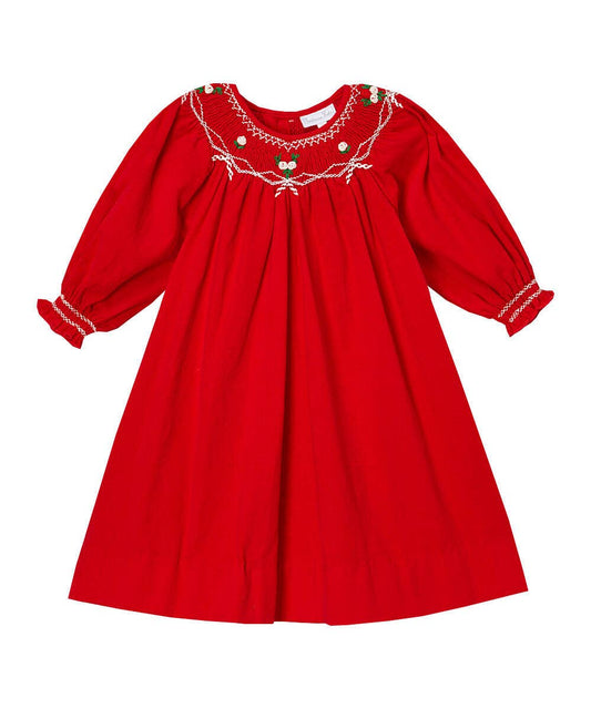 Red Corduroy Smocked Bishop Dress