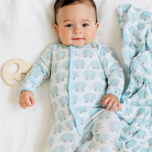 Magnolia Baby - Blue Elephant Gift Set - Footie + Blanket + Teether