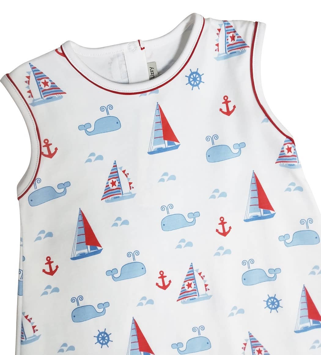 Nantucket Whales and sailboats A line Girl's dress