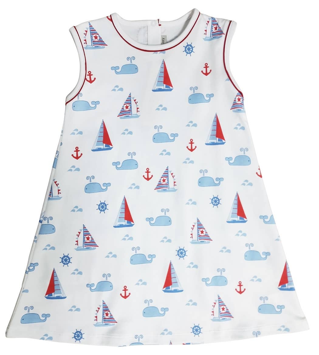 Nantucket Whales and sailboats A line Girl's dress