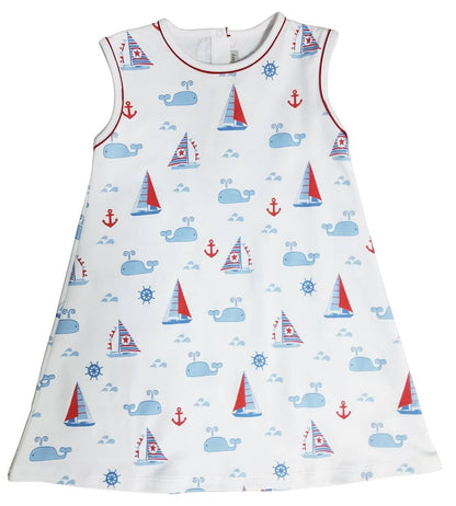 Nantucket Whales and sailboats A line Girl's dress