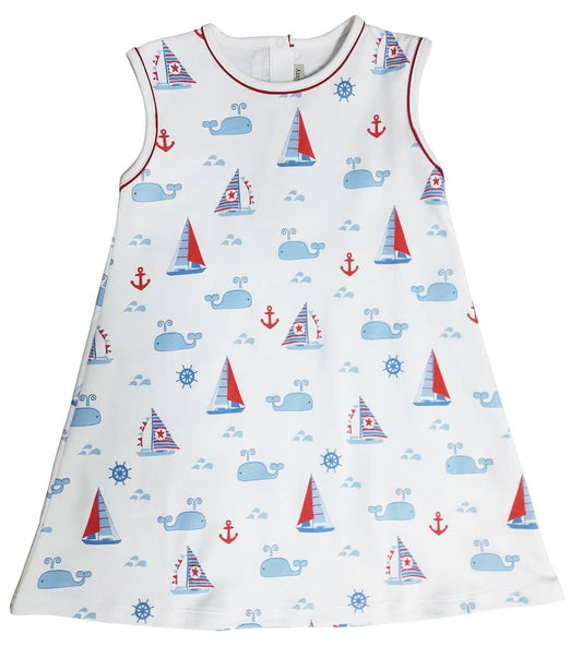 Nantucket Whales and sailboats A line Girl's dress