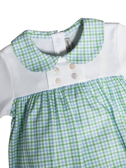Green and blue checks Baby Boy romper-Cherry Blossom