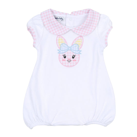Lil' Bunny Applique Pink Collared Girl Bubble
