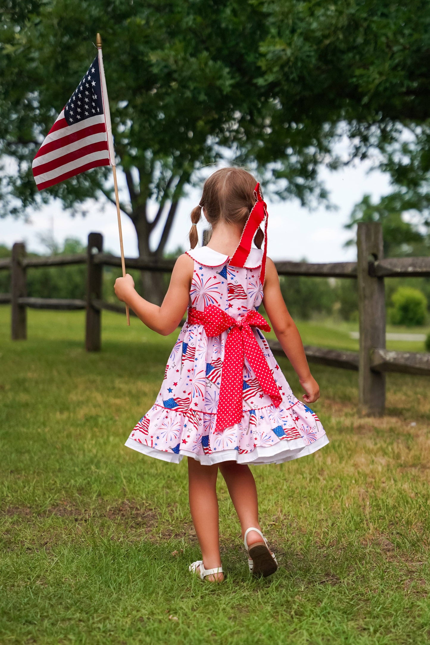 Fireworks Peter Pan Collar Flag Print Pink Dress