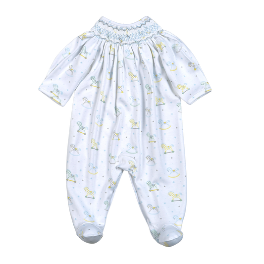 Blue Rocking Horses Hand Smocked Bishop Footie