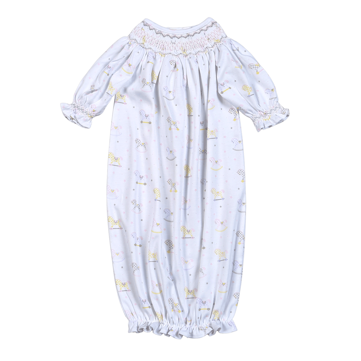 Pink Rocking Horses Hand Smocked Bishop Gown