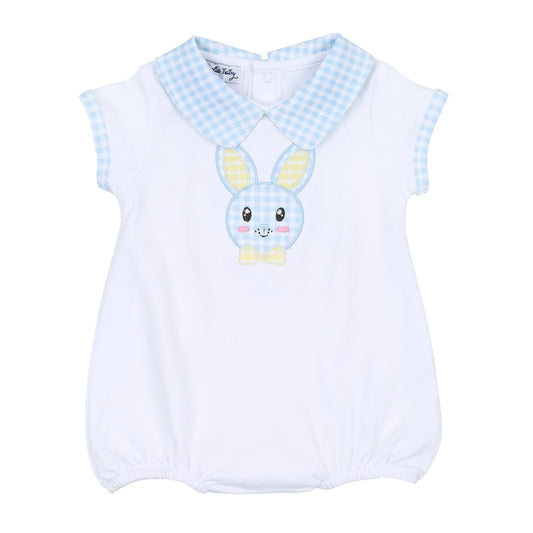 Lil' Bunny Applique Blue Collared Boy Toddler Bubble