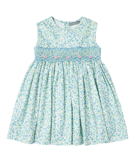 Blue Floral Smocked Dress