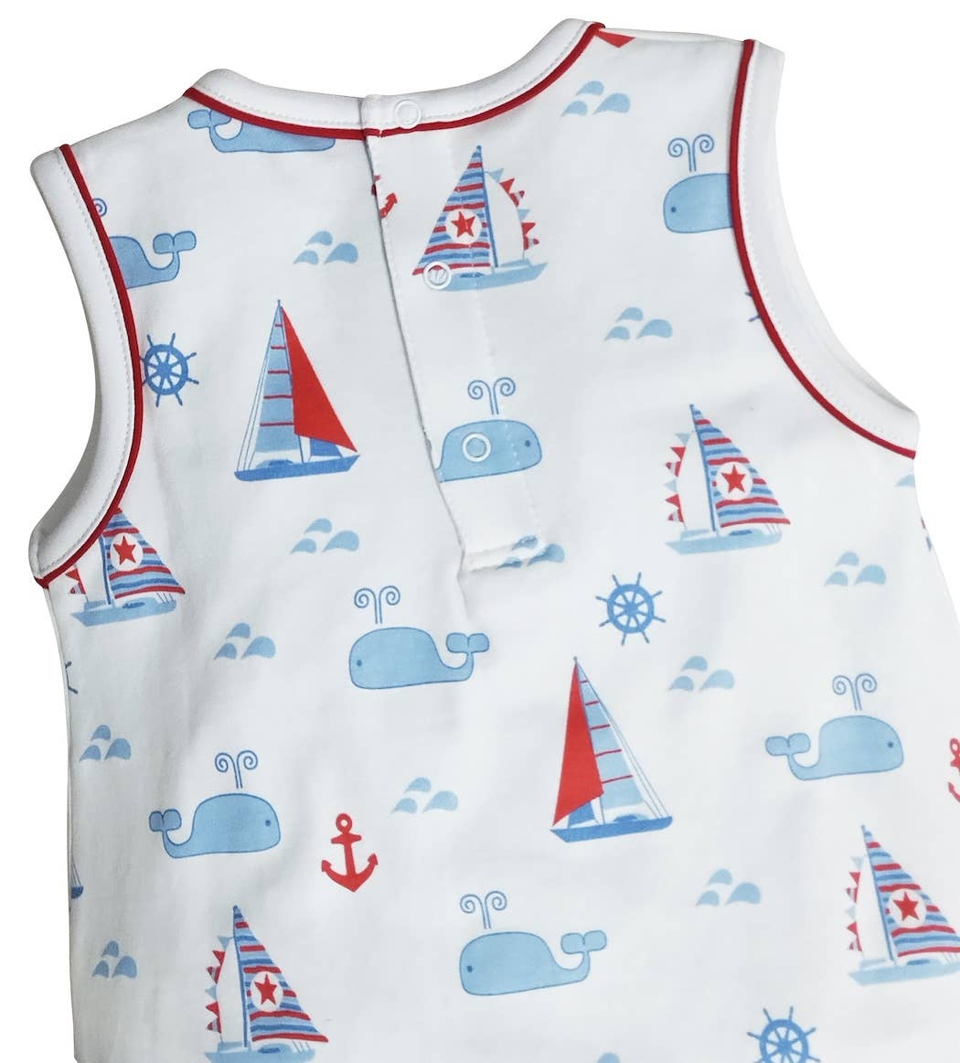 Nantucket Whales and sailboats Print Boy's romper