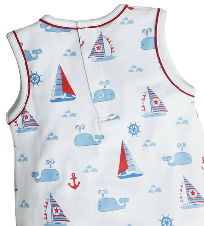 Nantucket Whales and sailboats Print Boy's romper