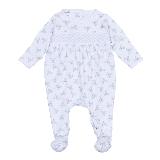 Baby's Teddy Smocked Footie - Light Blue