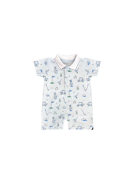 Pima Golf Boy Romper in Blue