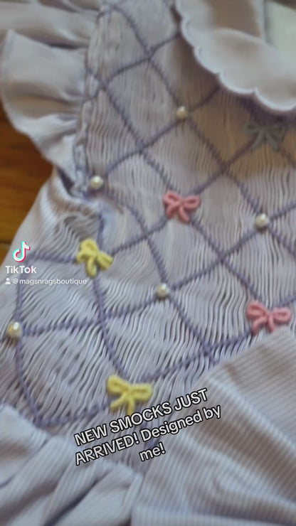 Lavender Bows Heirloom Smocked Dress