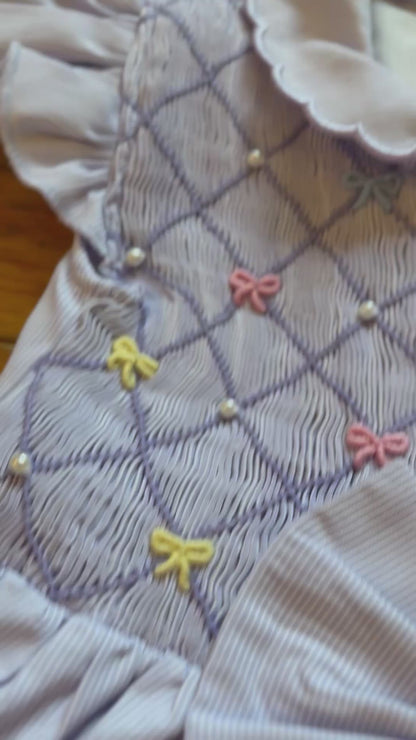 Lavender Bows Heirloom Smocked Bubble Dress