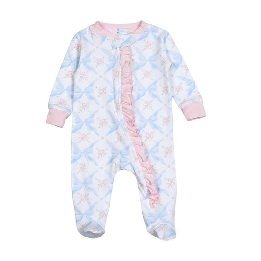 BLUE BOWS PIMA ZIPPER FOOTIE